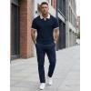 image:imageJMIERR Mens Casual Short Sleeve Cable Knit Texture Polo Shirts Cotton Stretch Johnny Collar Tee Summer Vacation Golf ShirtsNavy Blue