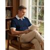 image:imageJMIERR Mens Casual Short Sleeve Cable Knit Texture Polo Shirts Cotton Stretch Johnny Collar Tee Summer Vacation Golf ShirtsNavy Blue