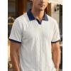 image:imageJMIERR Mens Casual Short Sleeve Cable Knit Texture Polo Shirts Cotton Stretch Johnny Collar Tee Summer Vacation Golf ShirtsWhite