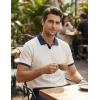 image:imageJMIERR Mens Casual Short Sleeve Cable Knit Texture Polo Shirts Cotton Stretch Johnny Collar Tee Summer Vacation Golf ShirtsWhite