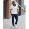 image:imageJMIERR Mens Casual Short Sleeve Cable Knit Texture Polo Shirts Cotton Stretch Johnny Collar Tee Summer Vacation Golf ShirtsWhite