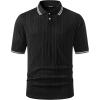 image:imageJMIERR Mens Polo Shirt Textured Knit Button Casual Short Sleeve Summer Vacation Beach Stretchy Golf ShirtsBlack Stripe
