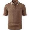image:imageJMIERR Mens Polo Shirt Textured Knit Button Casual Short Sleeve Summer Vacation Beach Stretchy Golf ShirtsBrown Stripe