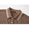 image:imageJMIERR Mens Polo Shirt Textured Knit Button Casual Short Sleeve Summer Vacation Beach Stretchy Golf ShirtsBrown Stripe