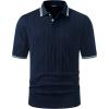 image:imageJMIERR Mens Polo Shirt Textured Knit Button Casual Short Sleeve Summer Vacation Beach Stretchy Golf ShirtsNavy Stripe