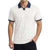 image:imageJMIERR Mens Casual Short Sleeve Cable Knit Texture Polo Shirts Cotton Stretch Johnny Collar Tee Summer Vacation Golf ShirtsWhite