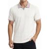 image:imageJMIERR Mens Casual Short Sleeve Cable Knit Texture Polo Shirts Cotton Stretch Johnny Collar Tee Summer Vacation Golf ShirtsWhite Collar