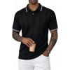 image:imageJMIERR Mens Polo Shirt Textured Knit Button Casual Short Sleeve Summer Vacation Beach Stretchy Golf ShirtsBlack Stripe