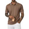 image:imageJMIERR Mens Polo Shirt Textured Knit Button Casual Short Sleeve Summer Vacation Beach Stretchy Golf ShirtsBrown Stripe