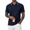 image:imageJMIERR Mens Polo Shirt Textured Knit Button Casual Short Sleeve Summer Vacation Beach Stretchy Golf ShirtsNavy Stripe