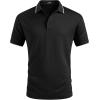 image:imageJMIERR Mens Casual Polo Shirt Short Sleeve Vacation Button Summer Beach Knit Stretchy Golf ShirtsBlack