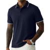 image:imageJMIERR Mens Casual Polo Shirt Short Sleeve Vacation Button Summer Beach Knit Stretchy Golf ShirtsNavy Blue
