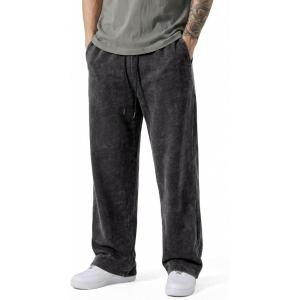 image:imageJMIERR Mens Baggy Sweatpants Wide Leg Acid Washed Cotton Casual PantsBlack
