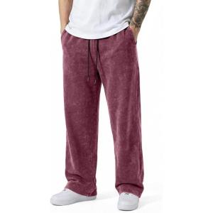 image:imageJMIERR Mens Baggy Sweatpants Wide Leg Acid Washed Cotton Casual PantsBurgundy