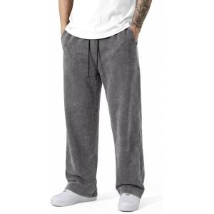 image:imageJMIERR Mens Baggy Sweatpants Wide Leg Acid Washed Cotton Casual PantsDark Grey