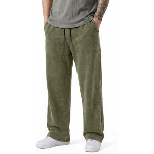 image:imageJMIERR Mens Baggy Sweatpants Wide Leg Acid Washed Cotton Casual PantsJungle Green