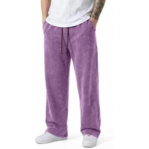 image:imageJMIERR Mens Baggy Sweatpants Wide Leg Acid Washed Cotton Casual PantsPurple