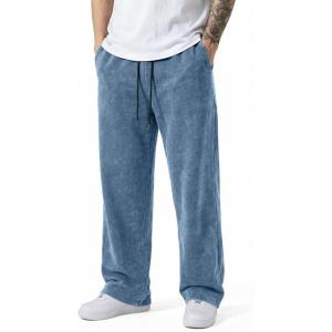 image:imageJMIERR Mens Baggy Sweatpants Wide Leg Acid Washed Cotton Casual PantsSail Blue