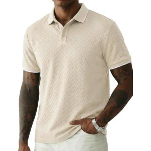 image:imageJMIERR Mens Casual Polo Shirt Short Sleeve Vacation Button Summer Beach Knit Stretchy Golf ShirtsApricot