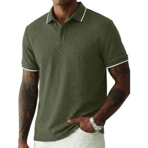 image:imageJMIERR Mens Casual Polo Shirt Short Sleeve Vacation Button Summer Beach Knit Stretchy Golf ShirtsGreen