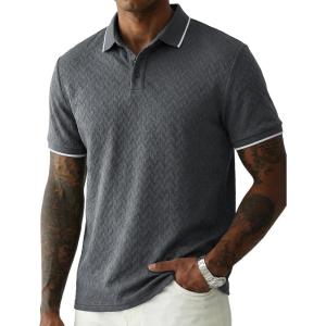 image:imageJMIERR Mens Casual Polo Shirt Short Sleeve Vacation Button Summer Beach Knit Stretchy Golf ShirtsGrey