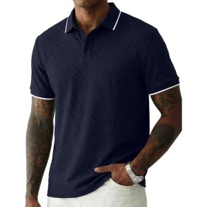 image:imageJMIERR Mens Casual Polo Shirt Short Sleeve Vacation Button Summer Beach Knit Stretchy Golf ShirtsNavy Blue