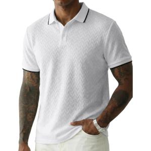 image:imageJMIERR Mens Casual Polo Shirt Short Sleeve Vacation Button Summer Beach Knit Stretchy Golf ShirtsWhite