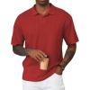 image:imageJMIERR Mens Polo Shirt Textured Knit Button Casual Short Sleeve Summer Vacation Beach Stretchy Golf ShirtsRuby Red