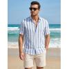 image:imageJMIERR Mens Casual Stylish Short Sleeve ButtonUp Striped Dress Shirt Cotton Beach Shirts1 Sky Blue Stripe