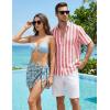image:imageJMIERR Mens Casual Stylish Short Sleeve ButtonUp Striped Dress Shirt Cotton Beach ShirtsA Red