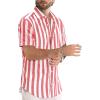 image:imageJMIERR Mens Casual Stylish Short Sleeve ButtonUp Striped Dress Shirt Cotton Beach ShirtsA Red
