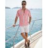 image:imageJMIERR Mens Casual Stylish Short Sleeve ButtonUp Striped Dress Shirt Cotton Beach ShirtsA Red