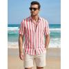 image:imageJMIERR Mens Casual Stylish Short Sleeve ButtonUp Striped Dress Shirt Cotton Beach ShirtsA Red
