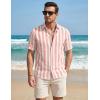 image:imageJMIERR Mens Casual Stylish Short Sleeve ButtonUp Striped Dress Shirt Cotton Beach ShirtsA1 Pink