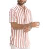 image:imageJMIERR Mens Casual Stylish Short Sleeve ButtonUp Striped Dress Shirt Cotton Beach ShirtsA1 Pink