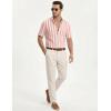 image:imageJMIERR Mens Casual Stylish Short Sleeve ButtonUp Striped Dress Shirt Cotton Beach ShirtsA1 Pink