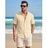 image:imageJMIERR Mens Casual Stylish Short Sleeve ButtonUp Striped Dress Shirt Cotton Beach ShirtsA1 Yellow