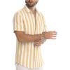 image:imageJMIERR Mens Casual Stylish Short Sleeve ButtonUp Striped Dress Shirt Cotton Beach ShirtsA1 Yellow