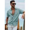 image:imageJMIERR Mens Casual Stylish Short Sleeve ButtonUp Striped Dress Shirt Cotton Beach ShirtsB Green2