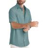 image:imageJMIERR Mens Casual Stylish Short Sleeve ButtonUp Striped Dress Shirt Cotton Beach ShirtsB Green2