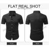 image:imageJMIERR Mens Casual Stylish Short Sleeve ButtonUp Striped Dress Shirt Cotton Beach ShirtsBlack