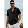 image:imageJMIERR Mens Casual Stylish Short Sleeve ButtonUp Striped Dress Shirt Cotton Beach ShirtsBlack