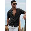 image:imageJMIERR Mens Casual Stylish Short Sleeve ButtonUp Striped Dress Shirt Cotton Beach ShirtsBlack