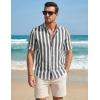 image:imageJMIERR Mens Casual Stylish Short Sleeve ButtonUp Striped Dress Shirt Cotton Beach ShirtsBlack Stripe