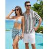 image:imageJMIERR Mens Casual Stylish Short Sleeve ButtonUp Striped Dress Shirt Cotton Beach ShirtsBlack Stripe