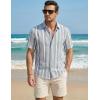 image:imageJMIERR Mens Casual Stylish Short Sleeve ButtonUp Striped Dress Shirt Cotton Beach ShirtsBlue Stripe