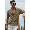 image:imageJMIERR Mens Casual Stylish Short Sleeve ButtonUp Striped Dress Shirt Cotton Beach ShirtsBrown