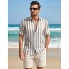 image:imageJMIERR Mens Casual Stylish Short Sleeve ButtonUp Striped Dress Shirt Cotton Beach ShirtsBrown Stripe