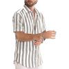 image:imageJMIERR Mens Casual Stylish Short Sleeve ButtonUp Striped Dress Shirt Cotton Beach ShirtsBrown Stripe
