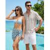 image:imageJMIERR Mens Casual Stylish Short Sleeve ButtonUp Striped Dress Shirt Cotton Beach ShirtsBrown Stripe